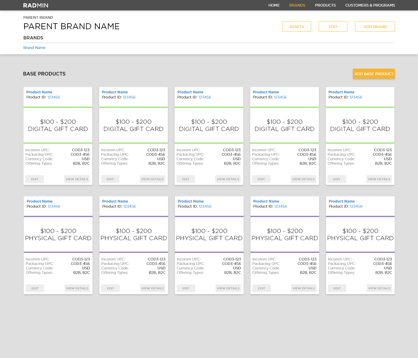 An example Parent Brand page as it was when I was hired.