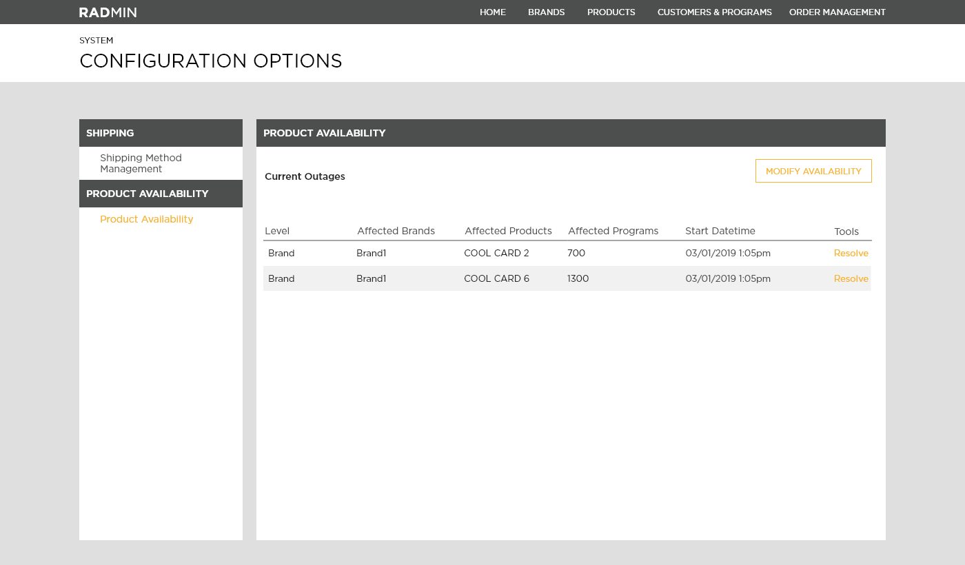 a sample screen from InComm's internal management tool