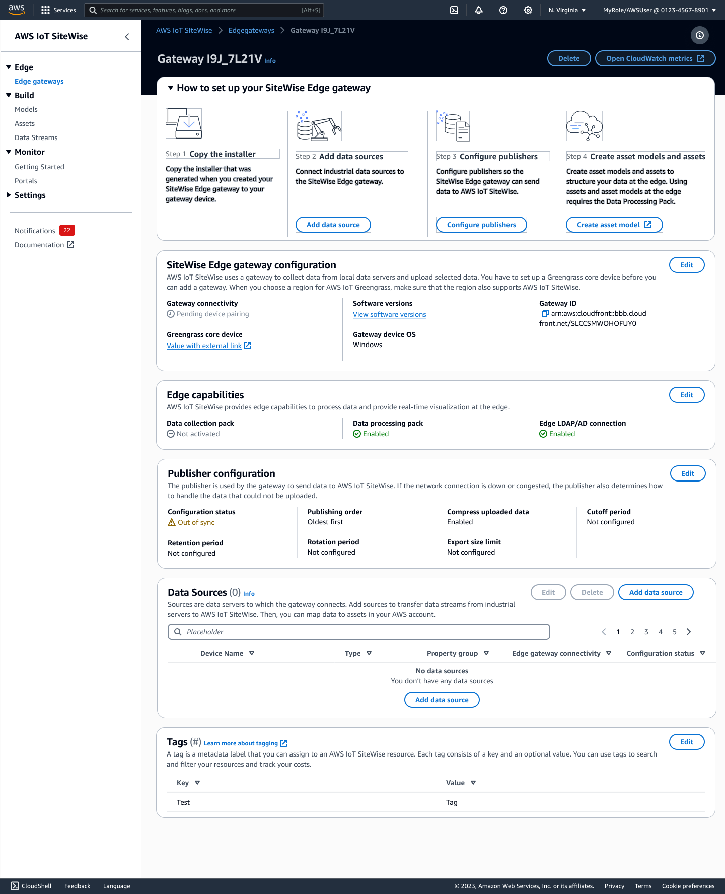 AWS IIoT SiteWise Edge New Gateway Details Page